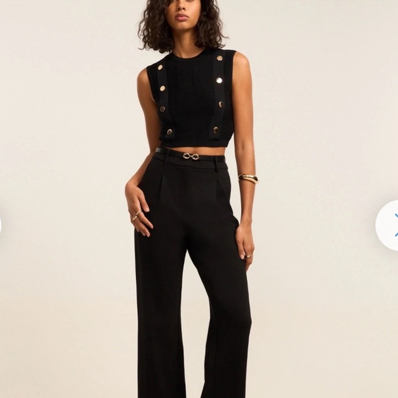 NEW ZARA M Black Sleeveless Crop Top Knit Vest Gold Button Accents Medium NWT - Picture 8 of 13